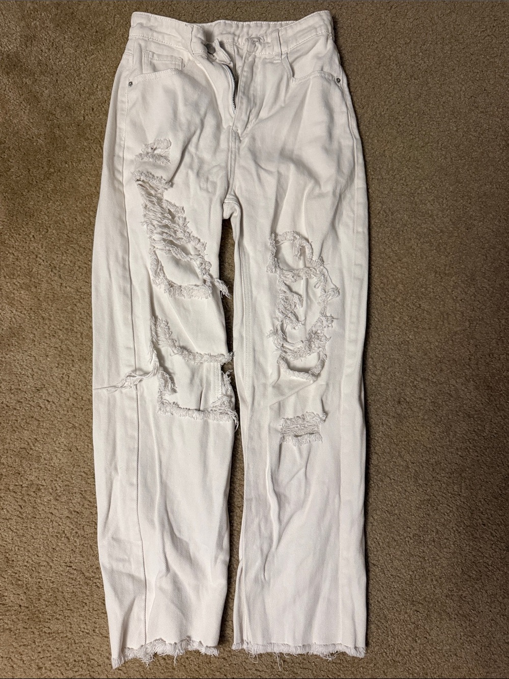SHEIN White Distressed Straight Leg Jeans